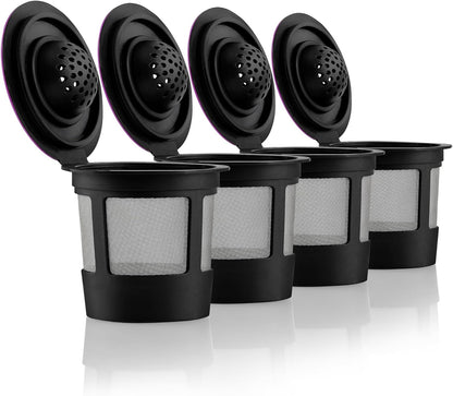 4 Black Reusable K Cups for Keurig Coffee Makers - Compatible with Keurig K-Classic, K-Select, K-Duo, K-Elite, K-Latte