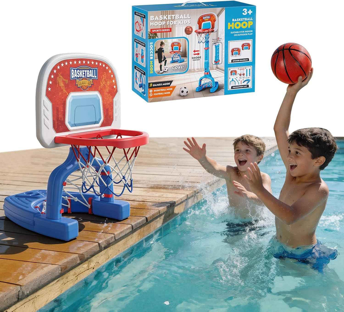 flmaqe toddler adjustable mini kids basketball hoop with 4 balls & ball pumps for indoor outdoor pool