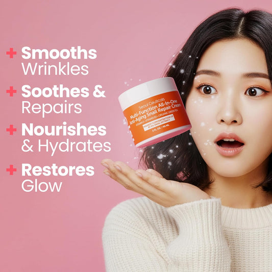 SeoulCeuticals Snail Mucin Moisturizer 97.5% - Korean Skin Care Snail Repair Cream - Day & Night Anti Aging K Beauty Skincare Cruelty Free 2oz