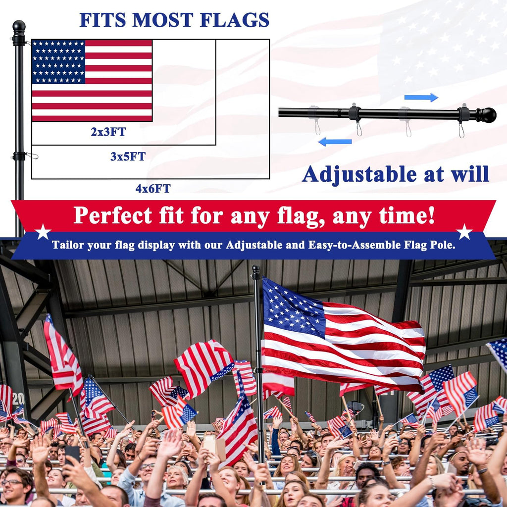 PHITRIC Flag Pole Kit, Tangle Free Spinning Stainless Steel Rustproof Flagpole for 3x5 Sports Fan Outdoor Flags for Outside House (Black, 5FT, with Bracket)