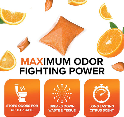 Camco TST MAX RV Toilet Treatment Drop-INs - Control Unwanted Odors & Break Down Waste and Tissue - Safe Septic Tank Treatment - Orange Scent, 30-Pack (41183)