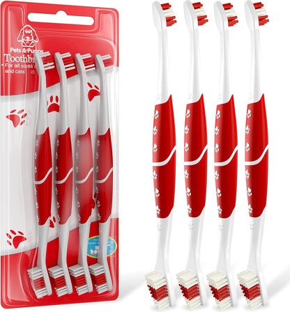Red Pet Toothbrush for Medium & Large Dogs and Cats with Soft Bristles - Easy Teeth Cleaning
