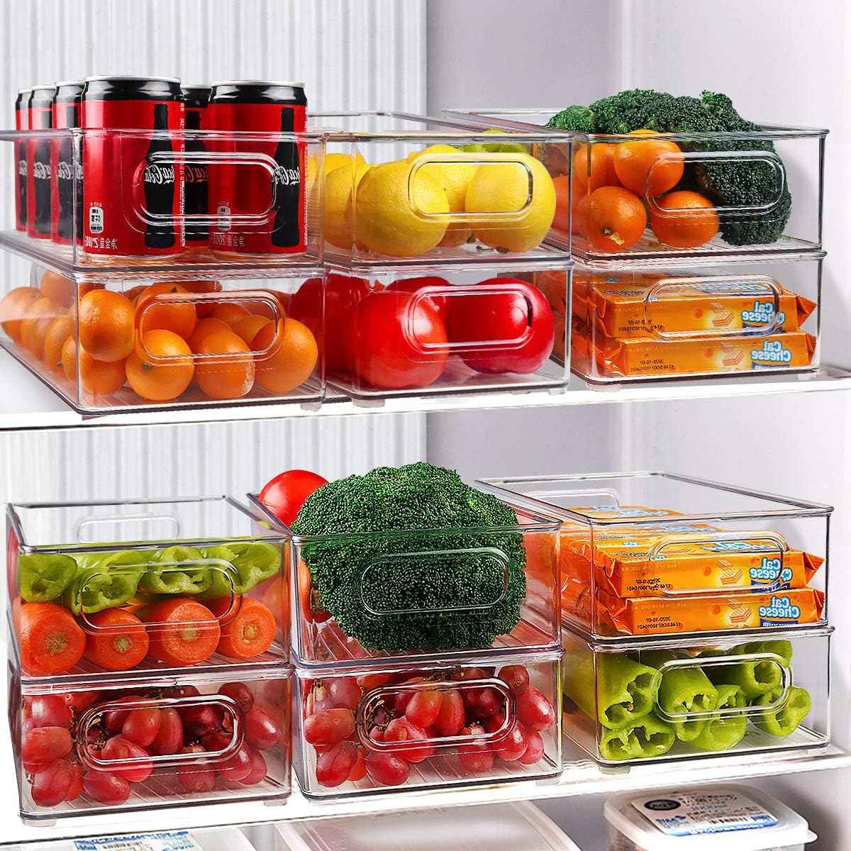 Clear Stackable Refrigerator Organizer Bins for Kitchen Storage, 6 Pack, Food Safe, BPA Free