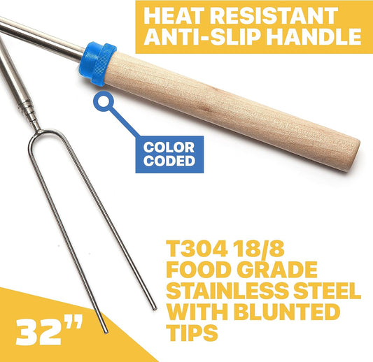 Grill Guru Smores Sticks for Fire Pit - Accessories for Campfire Marshmallow Roasting Sticks Smores Kit Outdoor-Smore Skewers Hot Dog Fork For Outside, Camping Essentials Bonfire Gear Long 32" 10 Pack