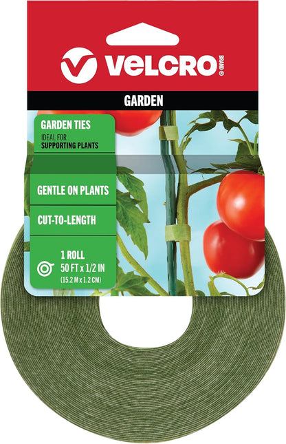VELCRO Brand VEL-30071-USA ONE-WRAP Garden Ties | Plant Supports for Effective Growing | Strong Grips are Reusable and Adjustable | Cut-to-Length, 50 ft x 1/2 in, Green-Recycled Plastic