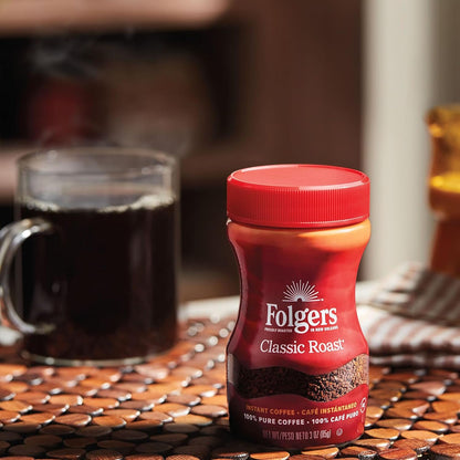Folgers Classic Roast Instant Coffee, 8 Oz. Jar, Classic Taste in Convenient Instant Form, New Orleans Roasted