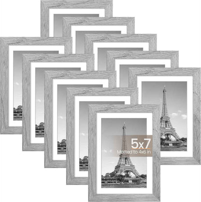 upsimples 5x7 Picture Frame Set of 10, Display Pictures 4x6 with Mat or 5x7 Without, Multi Photo Frames Collage for Wall or Tabletop Display, Black
