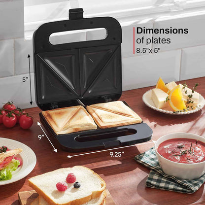 Elite Gourmet ESM2207XSS Sandwich & Panini Maker - 2-Slice Nonstick Grill for Grilled Cheese, Omelets & Tuna Melts, 750W Stainless Steel