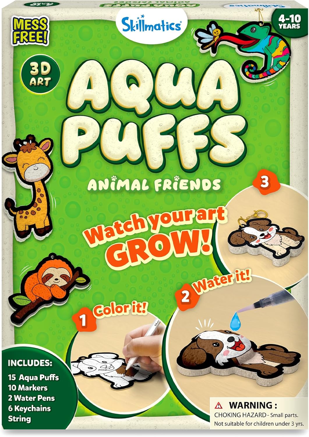 Skillmatics Aqua PLffs - 3D Art Kit, Animals, Mess-Free Paint by Number Craft for Kids, DIY Color & Inflate Activity, Travel & Creative Gift for Girls & Boys Ages 4, 5, 6, 7, 8, 9, 10