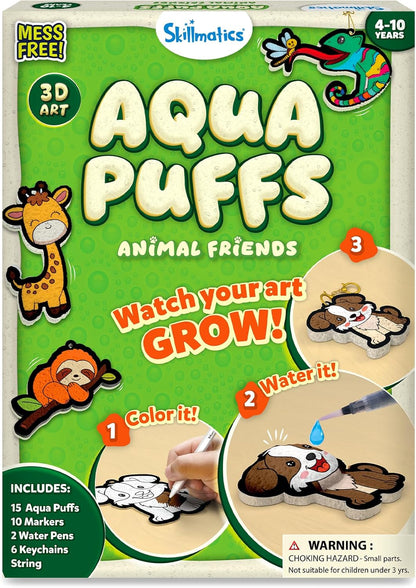 Skillmatics Aqua PLffs - 3D Art Kit, Animals, Mess-Free Paint by Number Craft for Kids, DIY Color & Inflate Activity, Travel & Creative Gift for Girls & Boys Ages 4, 5, 6, 7, 8, 9, 10