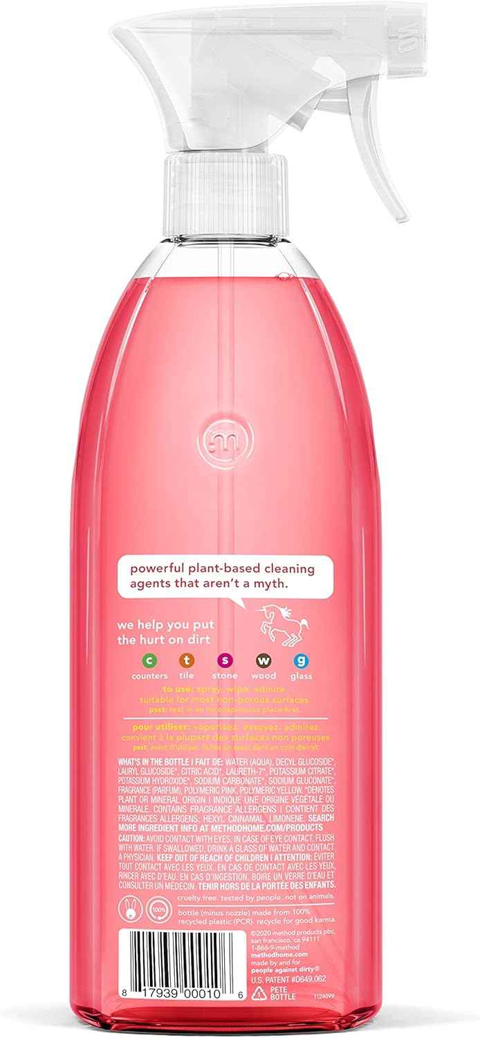 Method All-Purpose Cleaner Spray, Pink Grapefruit, Plant-Based Formula for Counters, Tiles, and More