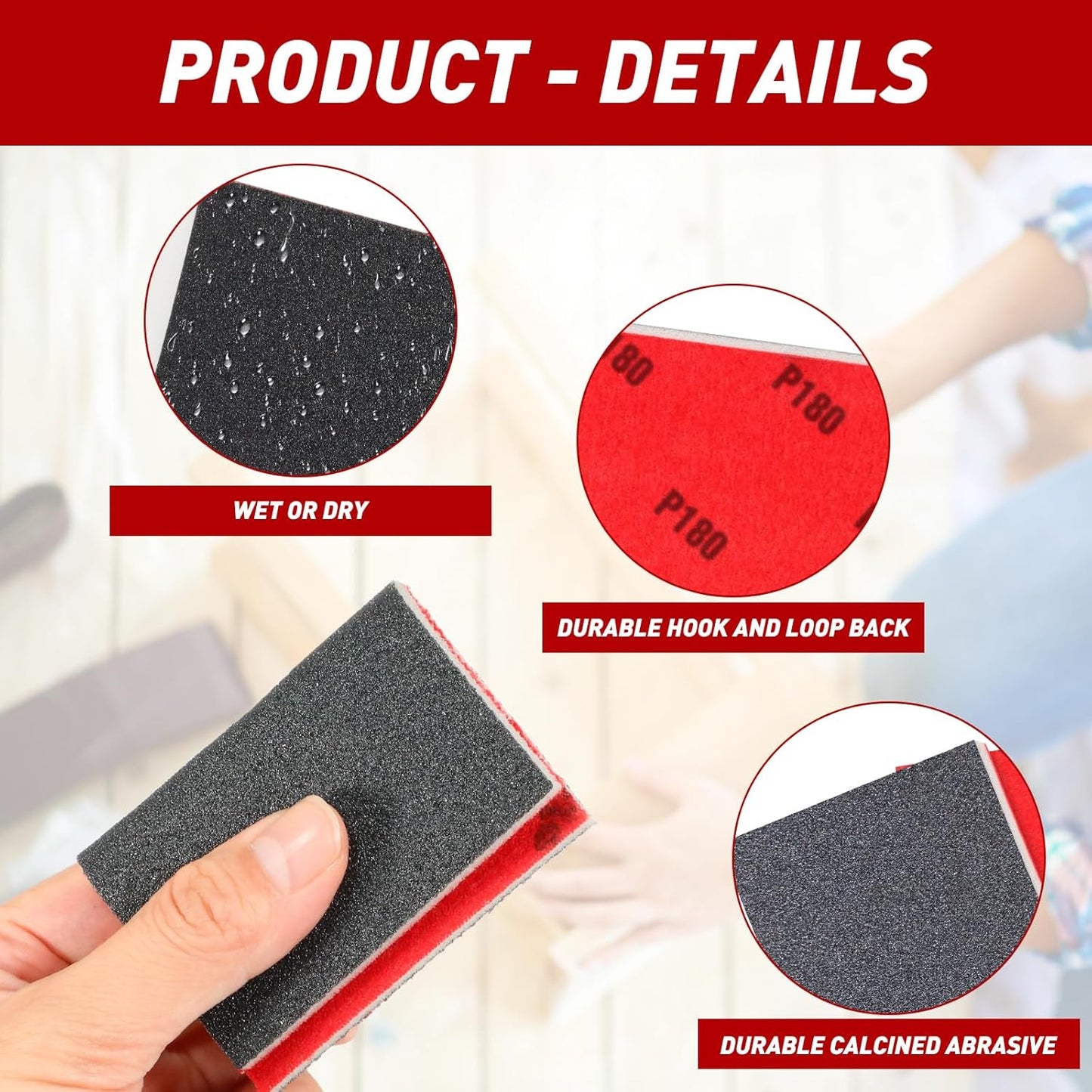 24 Pcs Sanding Sponge 80-3000 Grit Sandpaper Assortment, Washable & Reusable Sanding Blocks for Wood, Metal, Drywall, Glazing, Wet Dry Sandpaper for Smooth Finishing