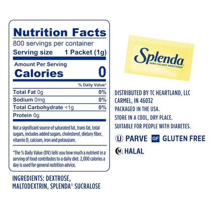 splenda zero calorie sweetener packets, 800 count packets, made in usa, sugar-free, zero carb