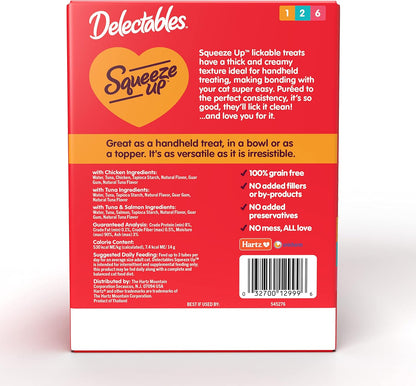 Delectables Squeeze Up Variety Pack, Creamy Squeezable Puree, Lickable Wet Cat Treats, Grain Free, No Added Fillers, No By-Products, No Added Preservatives, 0.5 Ounces Tube, 54 Tubes Total