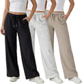 Common Stitch 3 Pack Wide Leg Fleece Lounge Sweatpants for Women Deep Pockets, Relaxed Fit, Elastic Drawstring Waist