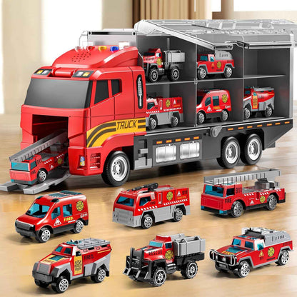 NIPLOOOW Toddler Boys Construction Truck Vehicle Toy Set with Play Mat and Die-Cast Toy Car, Transport Carrier Truck for Kids 3-5, Birthday Gifts Toys for 3-8 Year Old Boys