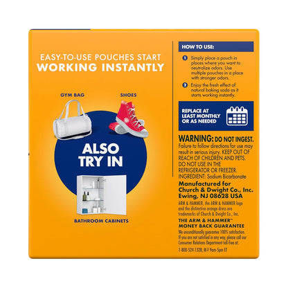 Arm & Hammer Fresh Effects Odor Neutralizing Baking Soda Pouches, Unscented Deodorizer for Long Lasting Freshness in Shoes, Gym Bags, & Small Spaces, 5 count
