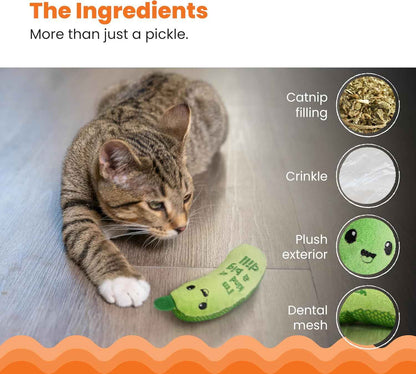 Catstages Crunchy Pickle Kicker Cat Toy 6.5 inches Plush Crinkle Catnip Dental Mesh Toy