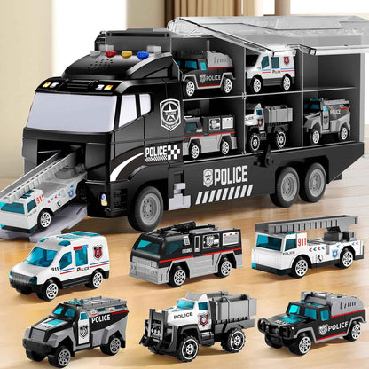 NIPLOOOW Toddler Boys Construction Truck Vehicle Toy Set with Play Mat and Die-Cast Toy Car, Transport Carrier Truck for Kids 3-5, Birthday Gifts Toys for 3-8 Year Old Boys
