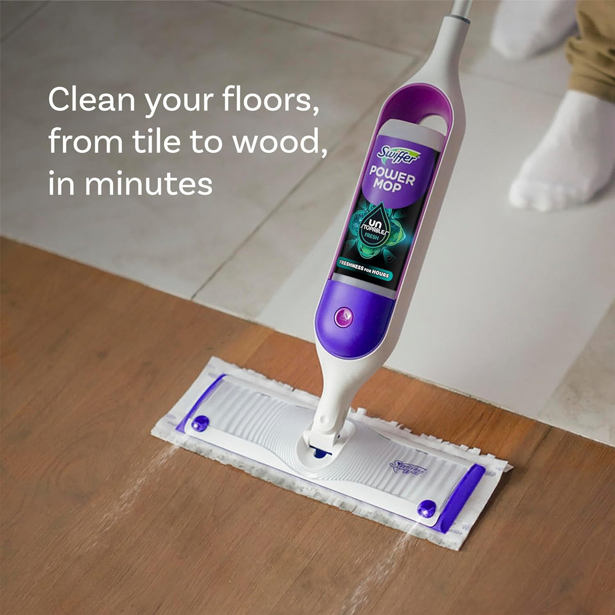 swiffer powermop floor cleaning solution refills, unstopables fresh scent, 2 pack, 25.3 fl oz bottles