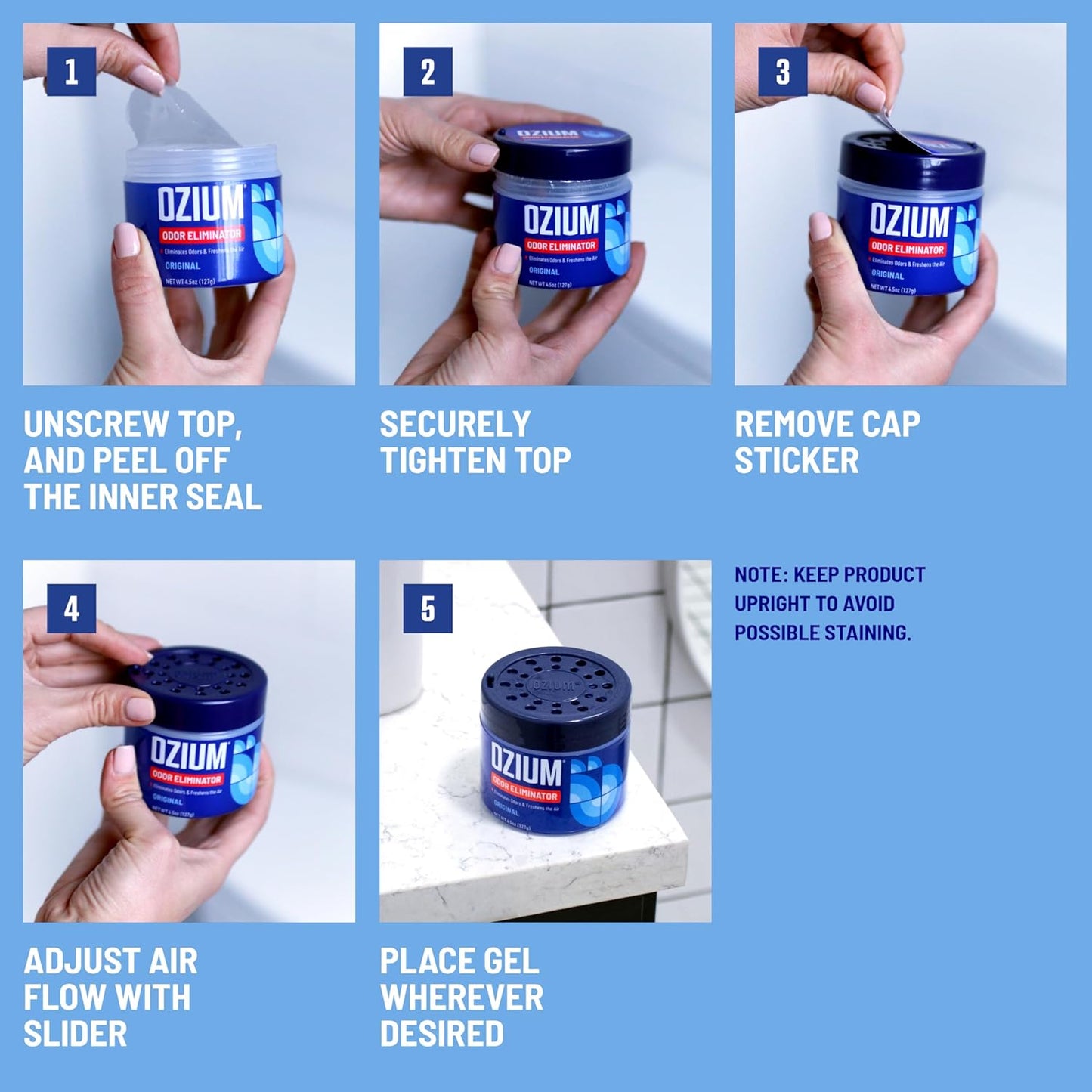 Ozium 4.5 Oz. Odor Eliminating Gel for Homes, Cars, Offices and More, Original, 4 Pack