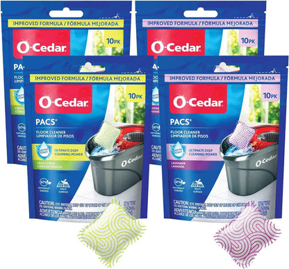 O-Cedar PACS Hard Floor Cleaner, Crisp Citrus Scent 10 Count (1-Pack) | Made with Naturally-Derived Ingredients | Safe to Use on All Hard Floors | Perfect for Mop Buckets