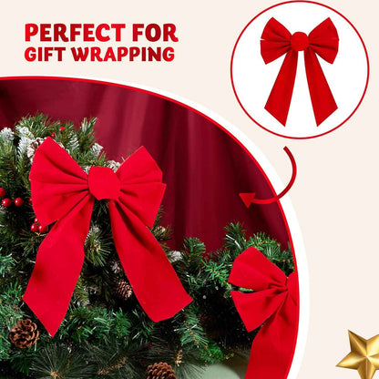 JOYIN 12 Pack Christmas Red Velvet Bows, 13" Long by 9" Wide Decorative Christmas Bows for Wreath Garland Tree Decor, Indoor Outdoor Holiday Decorations