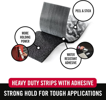VELCRO Brand Heavy Duty Fasteners | 4x2 Inch Strips with Adhesive 8 Sets | Holds 10 lbs | Black Industrial Strength Stick On Tape | Indoor or Outdoor Use (VEL-30703-USA), 8 Count (Pack of 1)