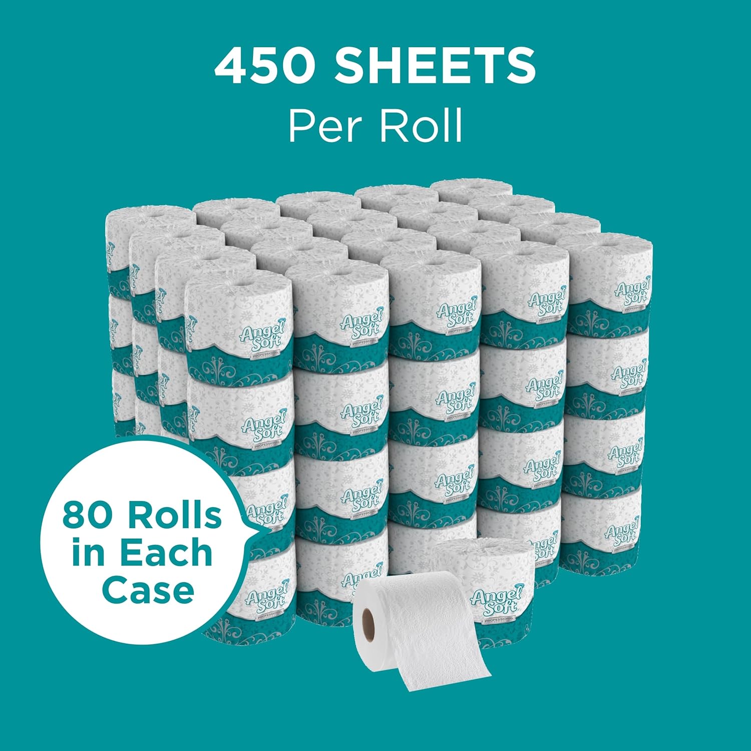Angel Soft Professional Series by Georgia-Pacific PRO 2-Ply Embossed Toilet Paper, White, Individually Wrapped, 450 Sheets Per Roll, 80 Toilet Tissue Rolls Per Case, 16880