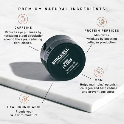 Brickell Men's Restoring Under Eye Cream for Men, Natural and Organic Anti Aging Eye Balm To Reduce Puffiness, Wrinkles, Dark Circles, Crows Feet and Under Eye Bags, 0.5 Ounce, Unscented