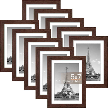 upsimples 5x7 Picture Frame Set of 10, Display Pictures 4x6 with Mat or 5x7 Without, Multi Photo Frames Collage for Wall or Tabletop Display, Black