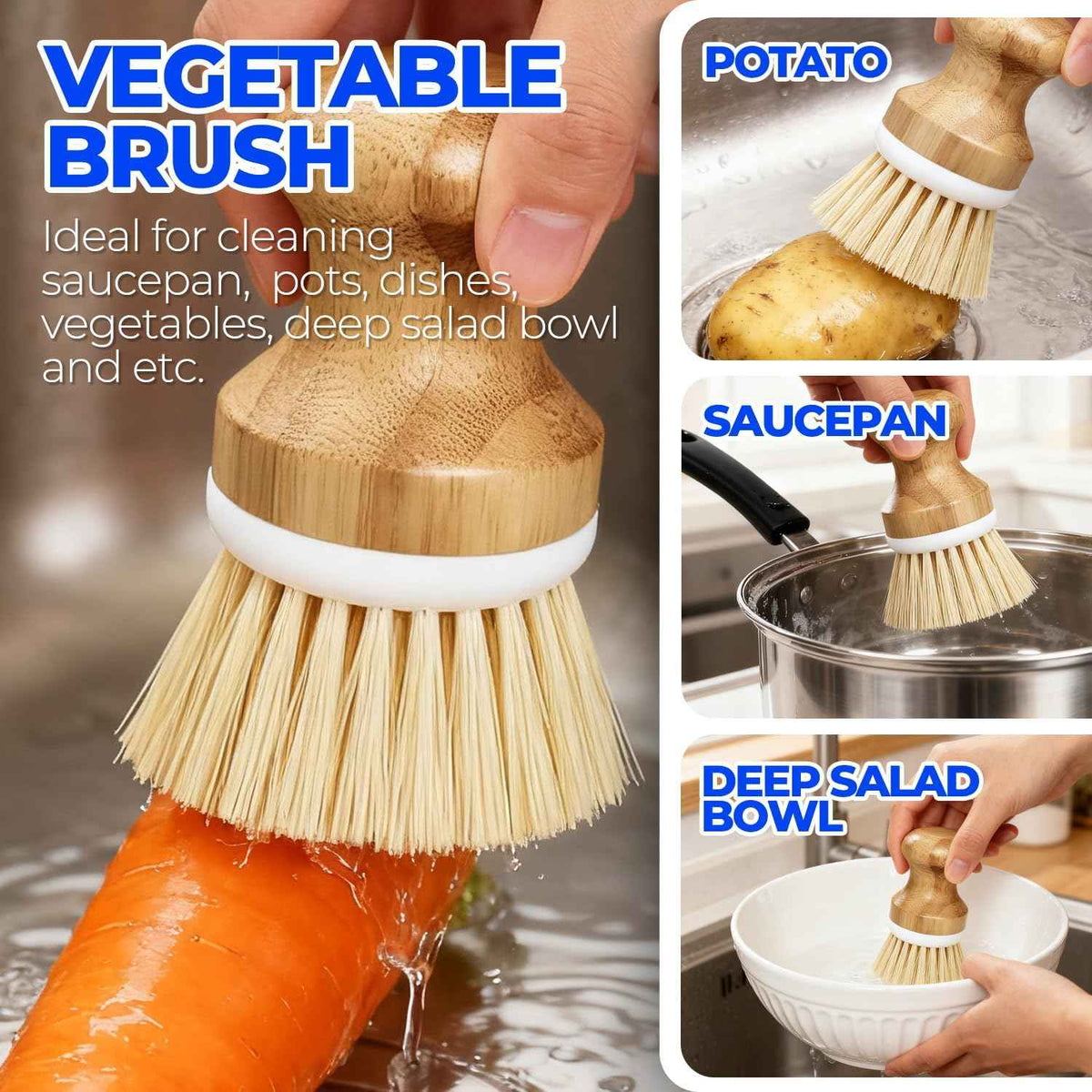 6 Pack Dish Brush Set with Vegetable Palm Brush, Bottle Brush, Dish Brush, and Straw Brush for Cleaning Potato Skillet Wok Pot Pan Cast Iron, Yellow