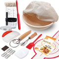 Complete Sourdough Starter Kit, Banneton Bread Proofing Basket with Glass Sourdough Starter Jar, Sourdough Bread Baking Supplies, 9'' Round Bread Proofing Basket, for Bread Making Baking Fermentation