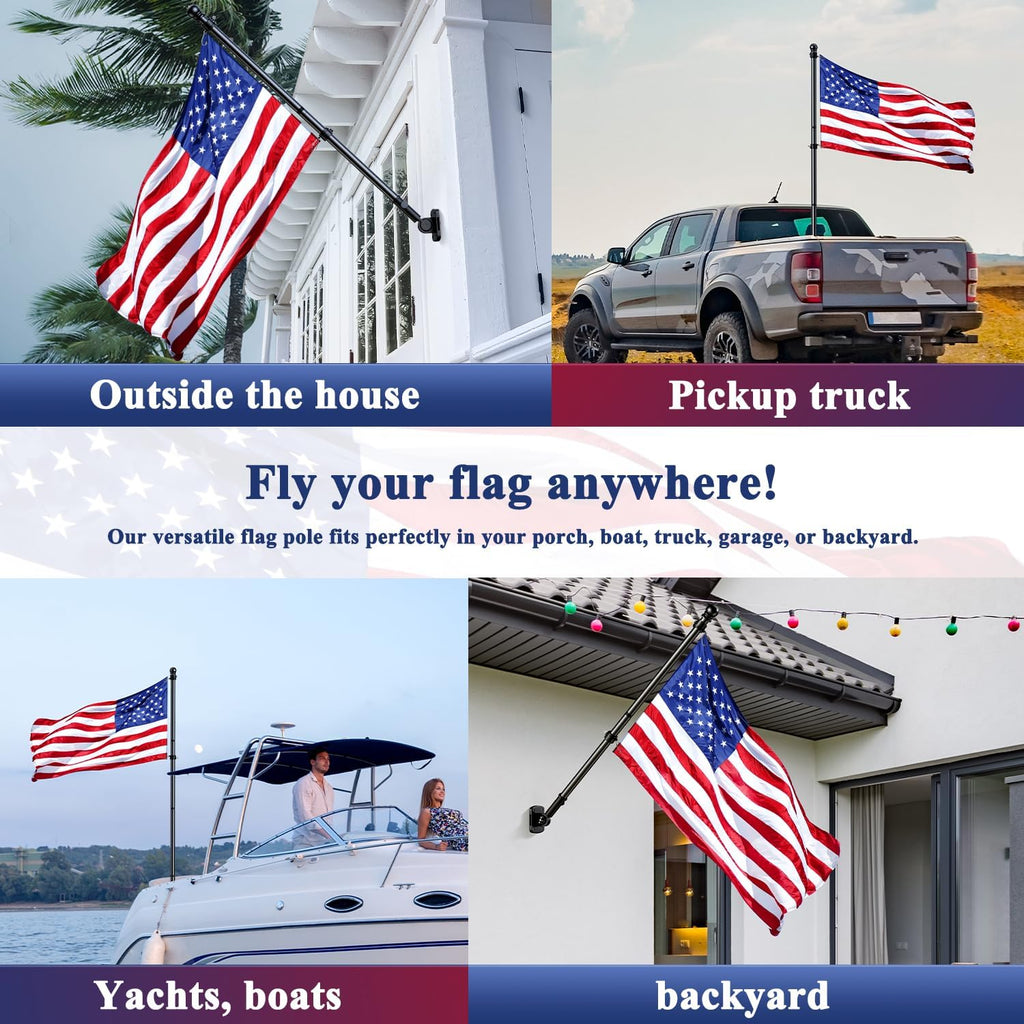 PHITRIC Flag Pole Kit, Tangle Free Spinning Stainless Steel Rustproof Flagpole for 3x5 Sports Fan Outdoor Flags for Outside House (Black, 5FT, with Bracket)