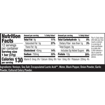 venison sea salt and pepper bars, keto friendly, whole30 approved, gluten free, 12 count, 15.6 oz