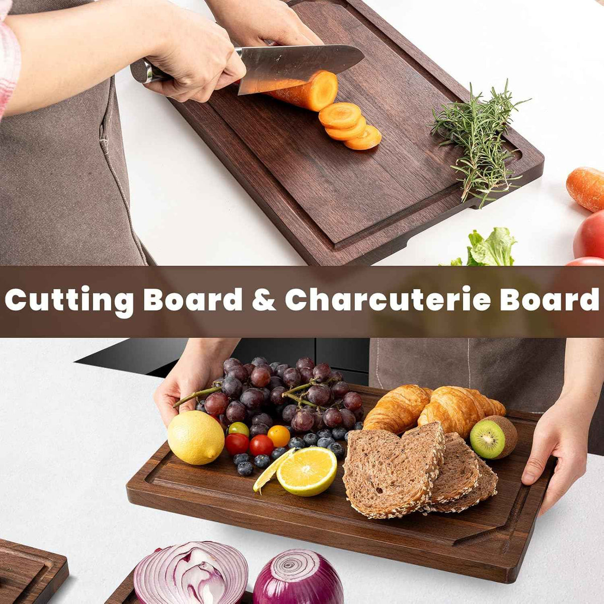 Heimlove Walnut Wood Cutting Board for Kitchen, 24"x18" Reversible Wooden Chopping Board with Deep Juice Grooves and Handles, Natural Walnut Wood Cutting Board for Chopping, Cheese, Vegetables