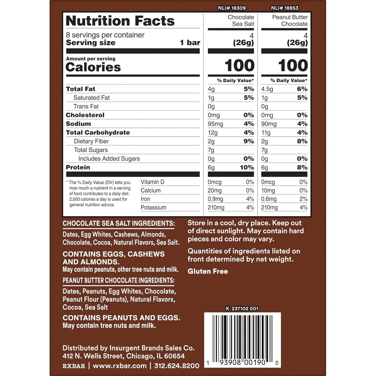 rxbar mini protein bars, 7.3oz box, 8 count, variety pack, peanut butter chocolate and chocolate sea salt