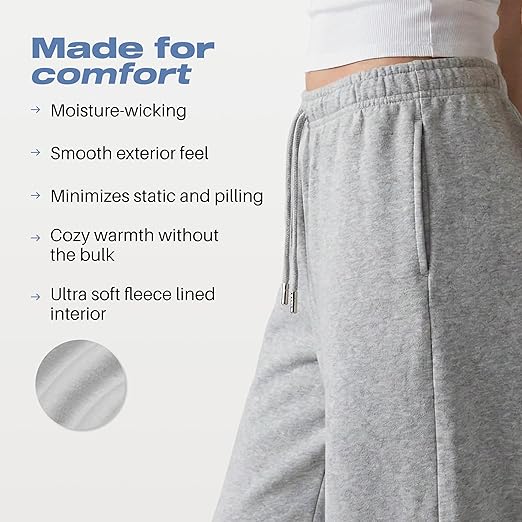 Common Stitch 3 Pack Wide Leg Fleece Lounge Sweatpants for Women Deep Pockets, Relaxed Fit, Elastic Drawstring Waist