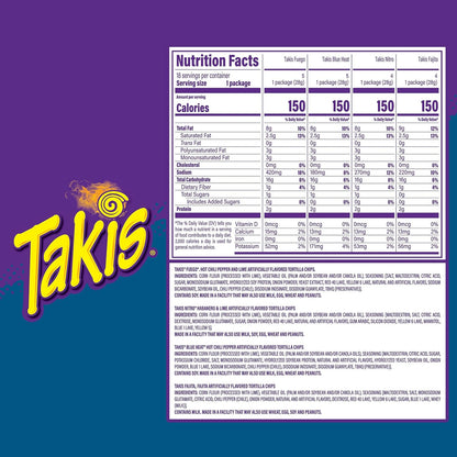 takis 18 pc variety pack assorted flavored rolled tortilla chips in 1 oz bags