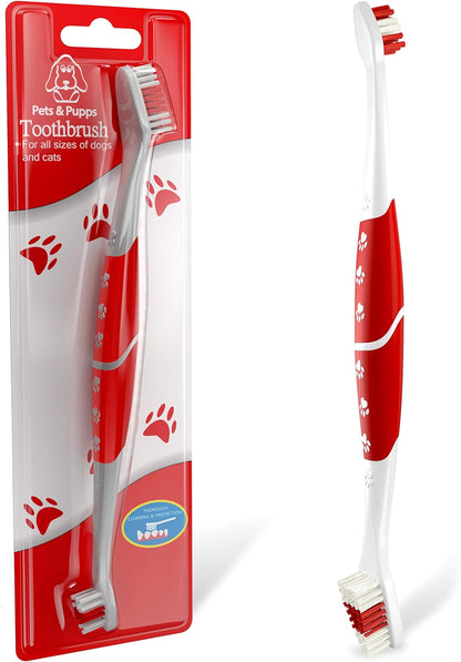 Red Pet Toothbrush for Medium & Large Dogs and Cats with Soft Bristles - Easy Teeth Cleaning