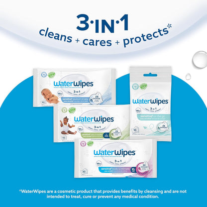 WaterWipes Sensitive+ Baby & Toddler Wipes, 3-In-1 Cleans, Cares, Protects, 99.9% Water, Textured Clean, Unscented & Hypoallergenic, 240 Count (4 Packs)