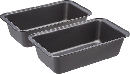 Amazon Basics Rectangular Nonstick Bread Loaf Pan for Baking Meatloaf with Even Heat Distribution, 9.5 x 5 Inch, Gray, Set of 2
