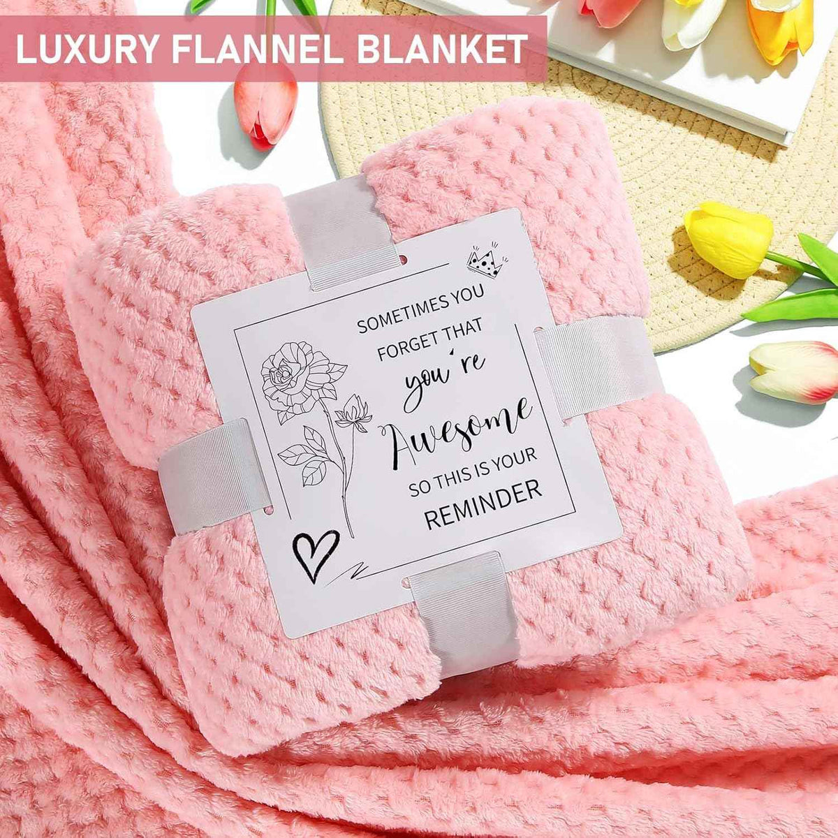 Valentines Day gifts for her, women, daughter, girlfriend, wife, flannel blanket, stainless steel tumbler set