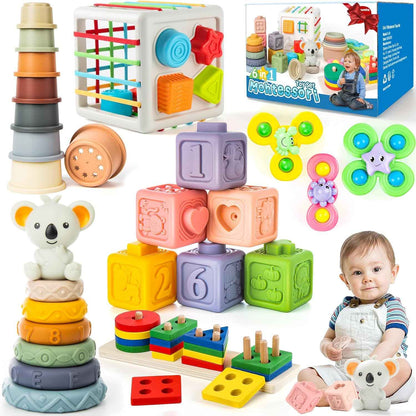 montessori toys for babies 6-12 months, 6-in-1 baby toys, stacking blocks, sensory learning gift