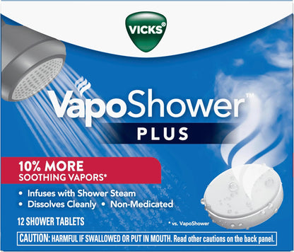 vicks, vapoShower plus, 12-count eucalyptus and menthol shower steamer tablets, non-medicated aromatherapy
