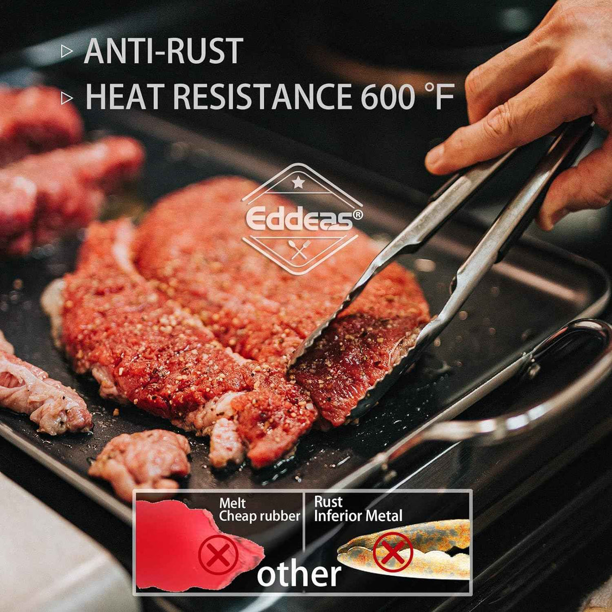 Tongs For Cooking - Heat Resistant 600 Degrees Stainless Steel Kitchen Tongs, Heavy Duty Metal Locking Set of 3