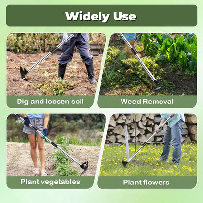 NICOFPHY Weed Puller Tool with Long Handle - 60" Manual Weeder Remover Tool, 2 in 1 Hand Weed Rake and Garden Hoe for Gardening, Heavy Duty Uprooting Weeding Pull for Yard, Lawn, Patio and Garden