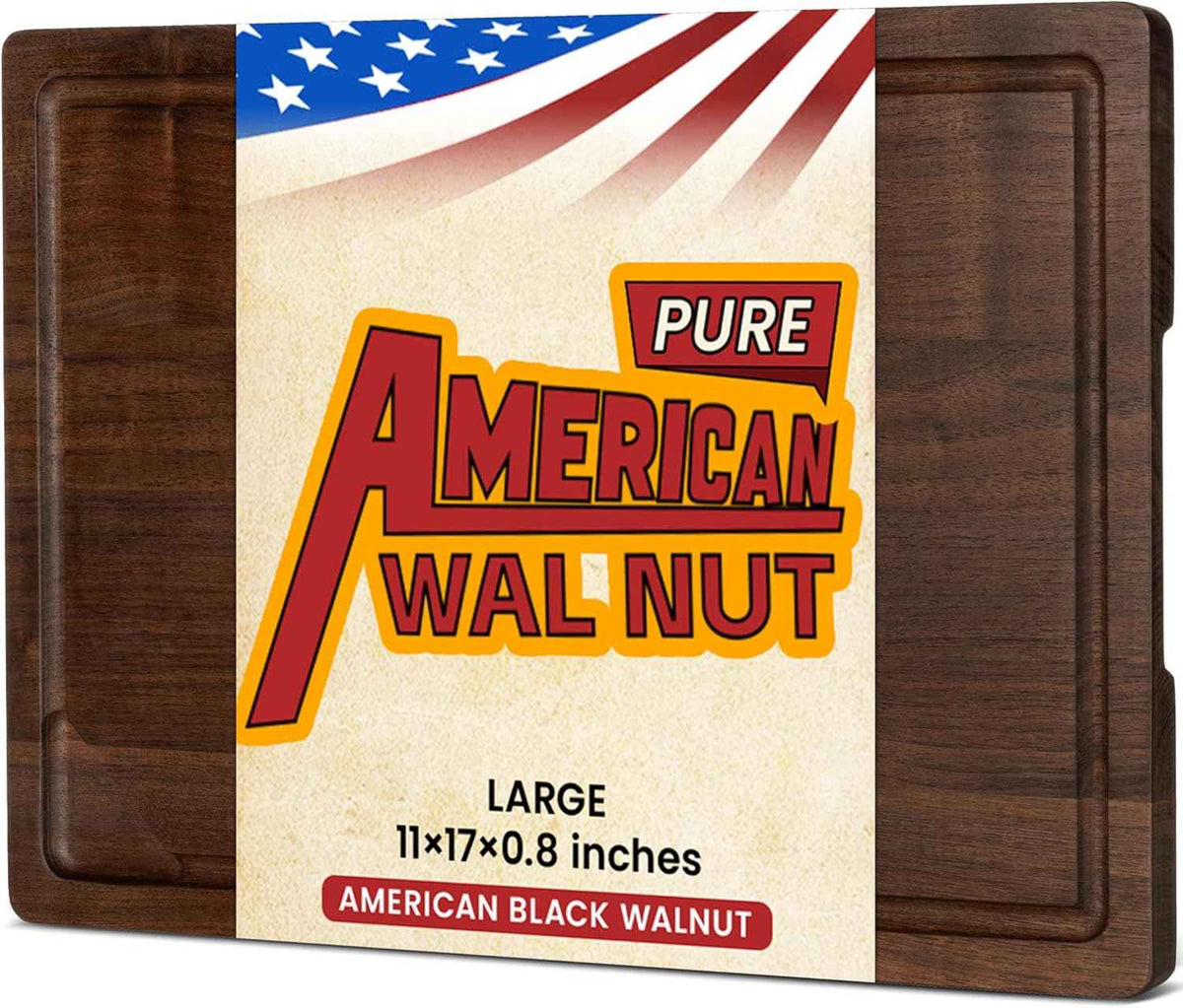 Heimlove Walnut Wood Cutting Board for Kitchen, 24"x18" Reversible Wooden Chopping Board with Deep Juice Grooves and Handles, Natural Walnut Wood Cutting Board for Chopping, Cheese, Vegetables