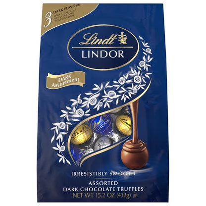 lindt lindor assorted dark chocolate truffles 15.2 oz bag with smooth melting truffle center
