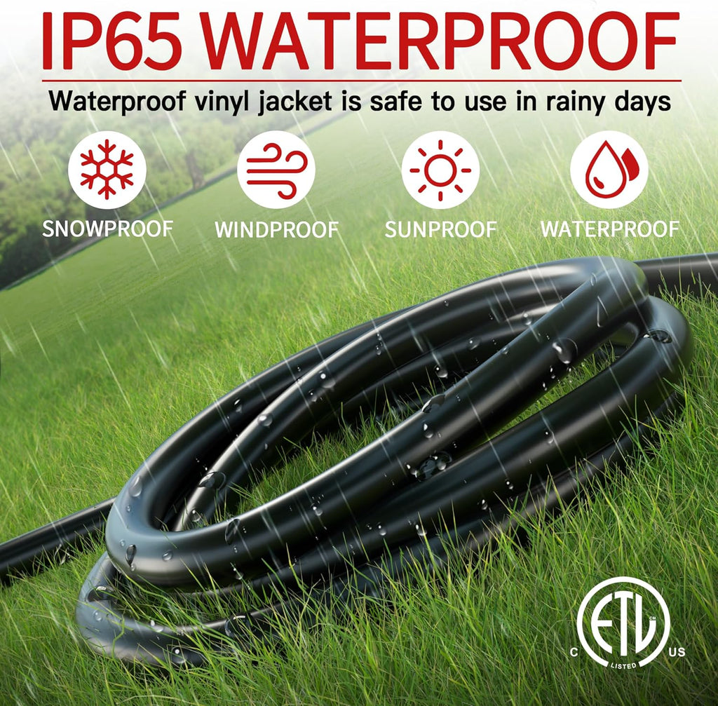 Skrizcable 16/3 25 FT Outdoor Extension Cord Waterproof, Weatherproof & Flame Retardant Black 3 Prong Power Cord Outside for Lawn & Garden, 13 Amps 1625 Watts 125 VAC 16AWG SJTW, ETL Listed